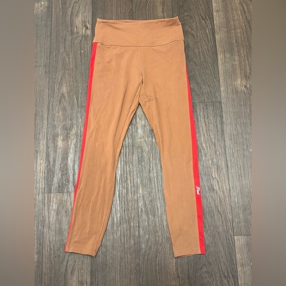 PINK Victoria’s Secret High Waist Leggings | Brown with Red Stripe | Size M